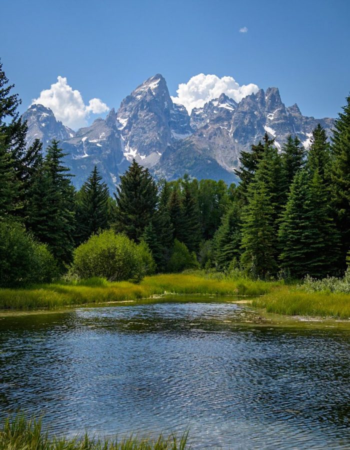 Blue skies and Teton Peaks at Schwabacher Landing
